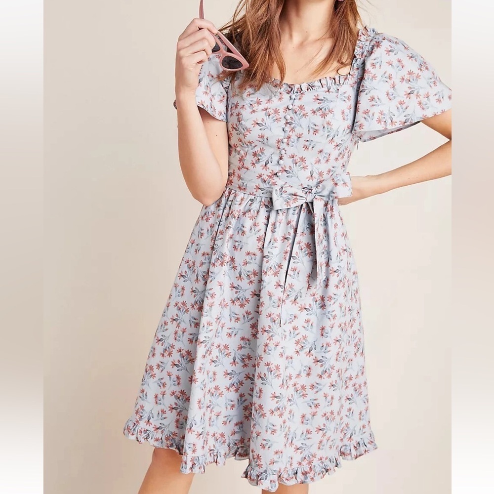 Gal Meets Glam for Anthropologie Blue Floral Midi Marianna Dress